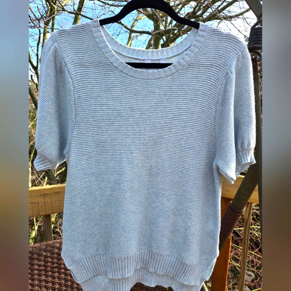 Elan Pale Blue Cotton Short Sleeve Sweater - S